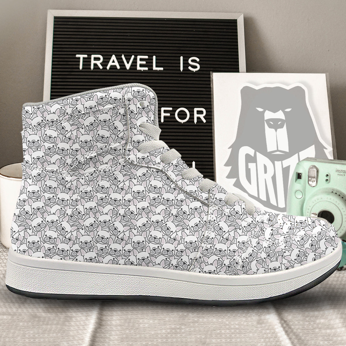 French Bulldog Cartoon Print Pattern High Top Sneakers-grizzshop