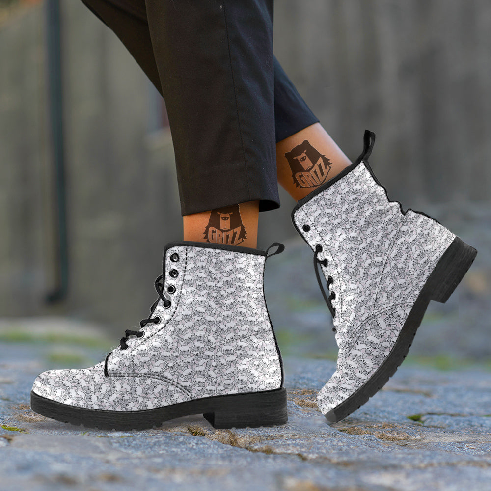 French Bulldog Cartoon Print Pattern Leather Boots-grizzshop
