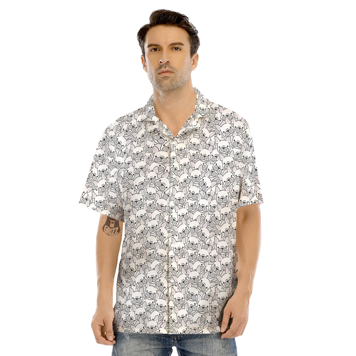 French Bulldog Cartoon Print Pattern Men's Hawaiian Shirt-grizzshop