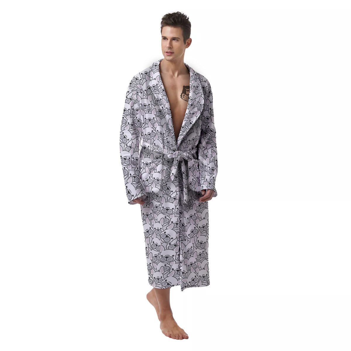 French Bulldog Cartoon Print Pattern Men's Robe-grizzshop