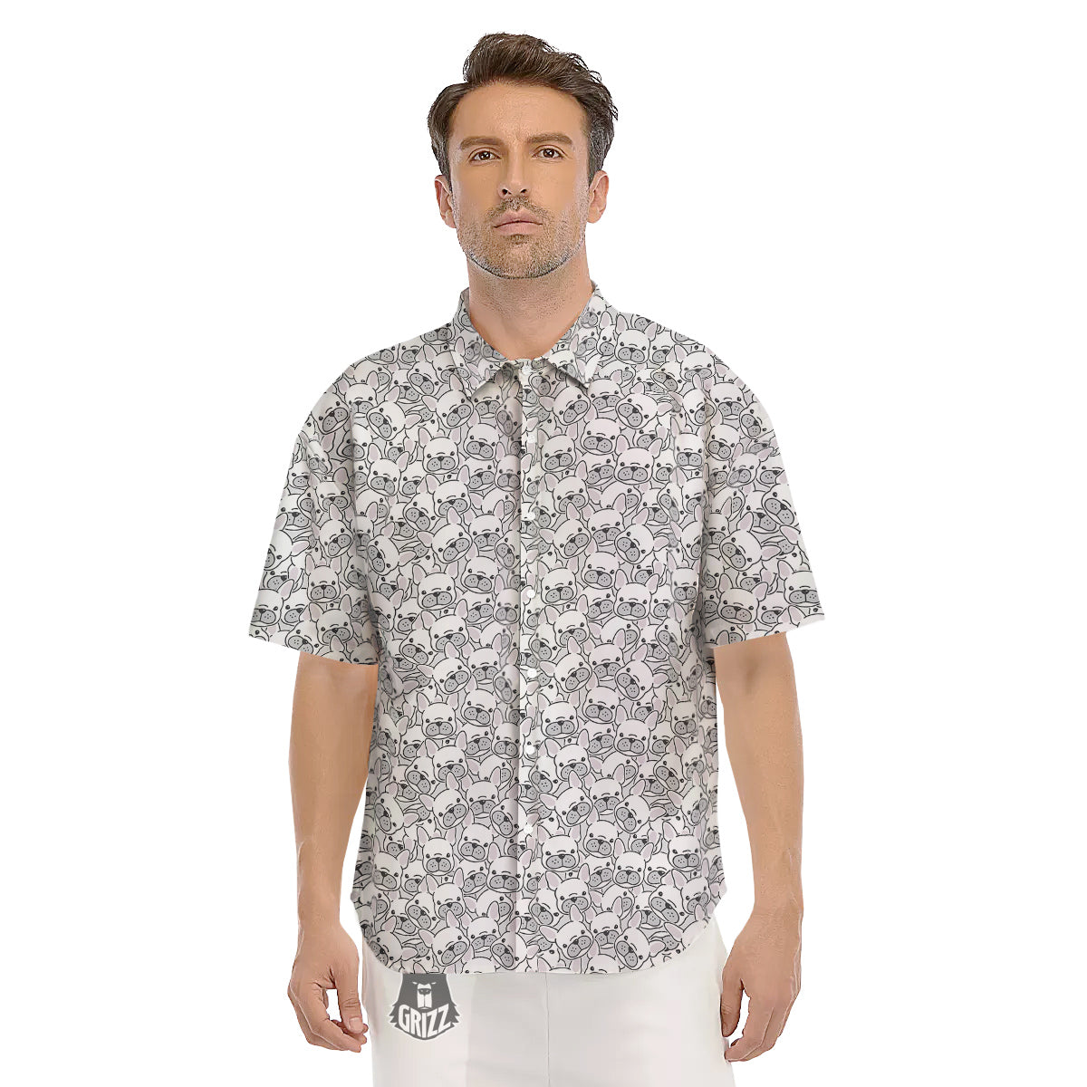 French Bulldog Cartoon Print Pattern Men's Short Sleeve Shirts-grizzshop