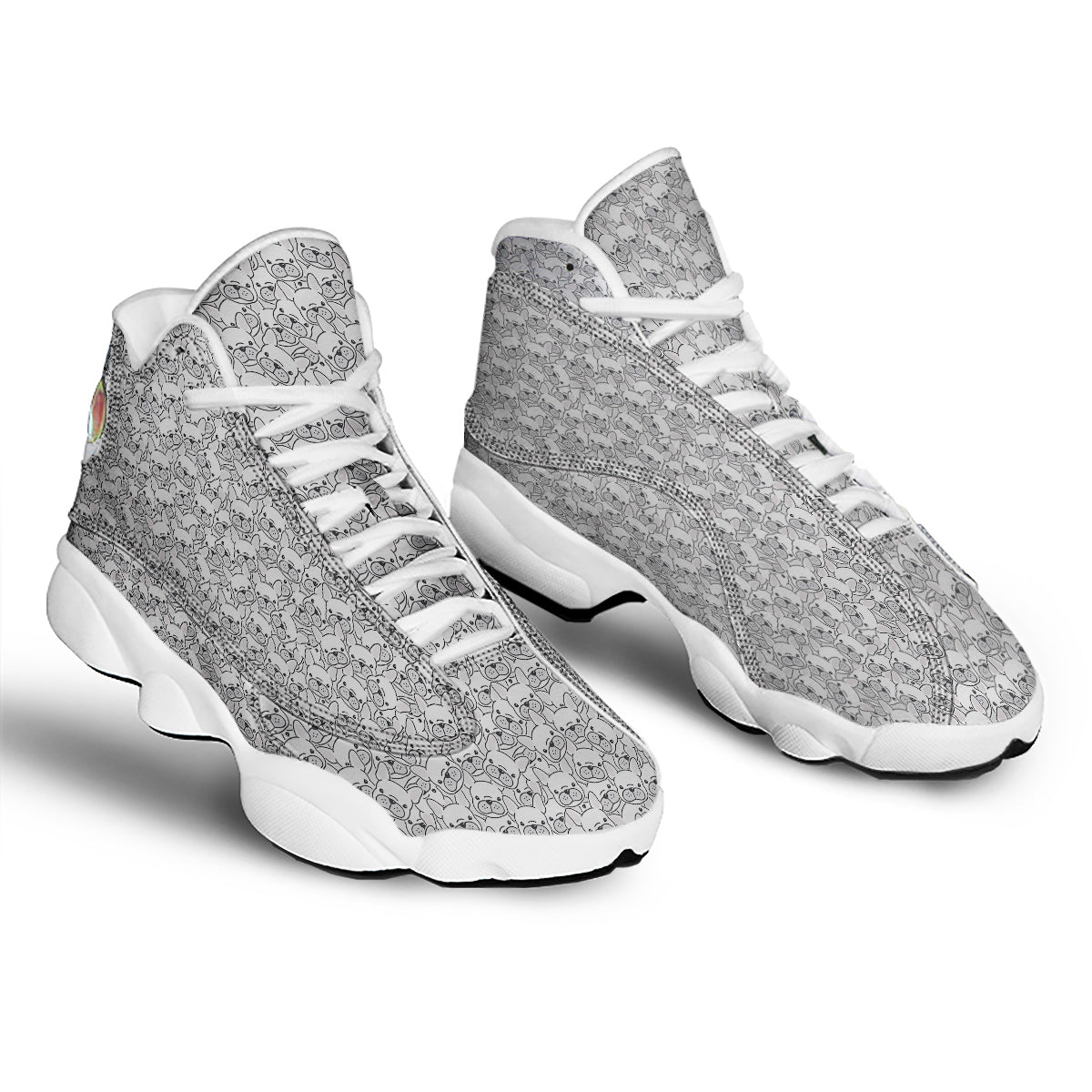 French Bulldog Cartoon Print Pattern White Basketball Shoes-grizzshop