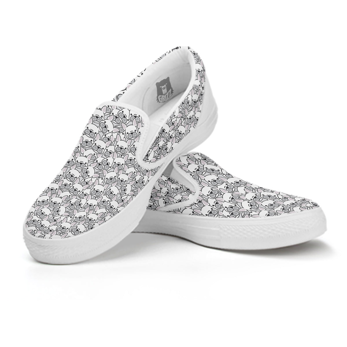 French Bulldog Cartoon Print Pattern White Slip On Shoes-grizzshop