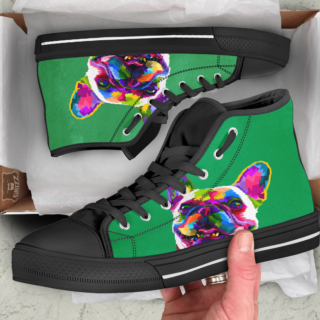 French Bulldog Coloful Print Black High Top Shoes-grizzshop
