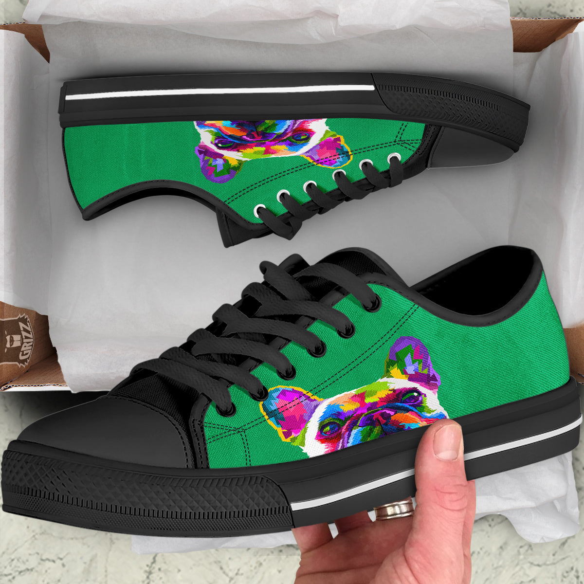 French Bulldog Coloful Print Black Low Top Shoes-grizzshop