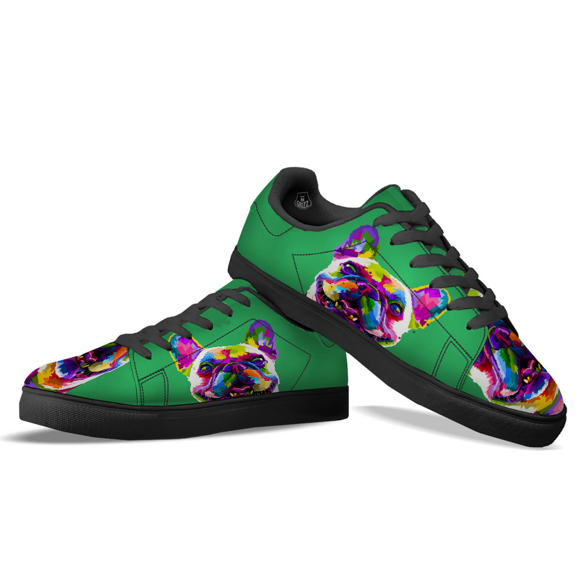 French Bulldog Coloful Print Black Low Top Sneakers-grizzshop
