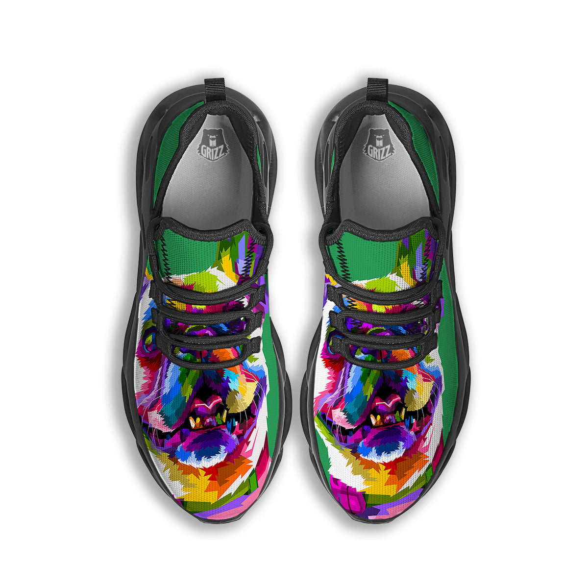 French Bulldog Coloful Print Black Running Shoes-grizzshop