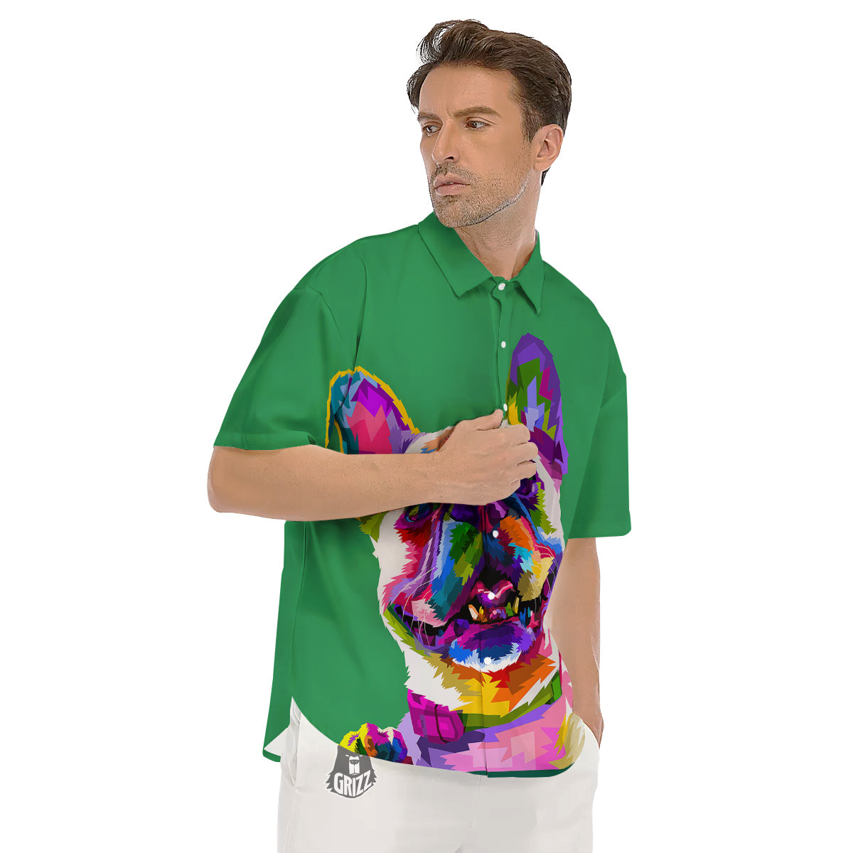 French Bulldog Coloful Print Men's Short Sleeve Shirts-grizzshop