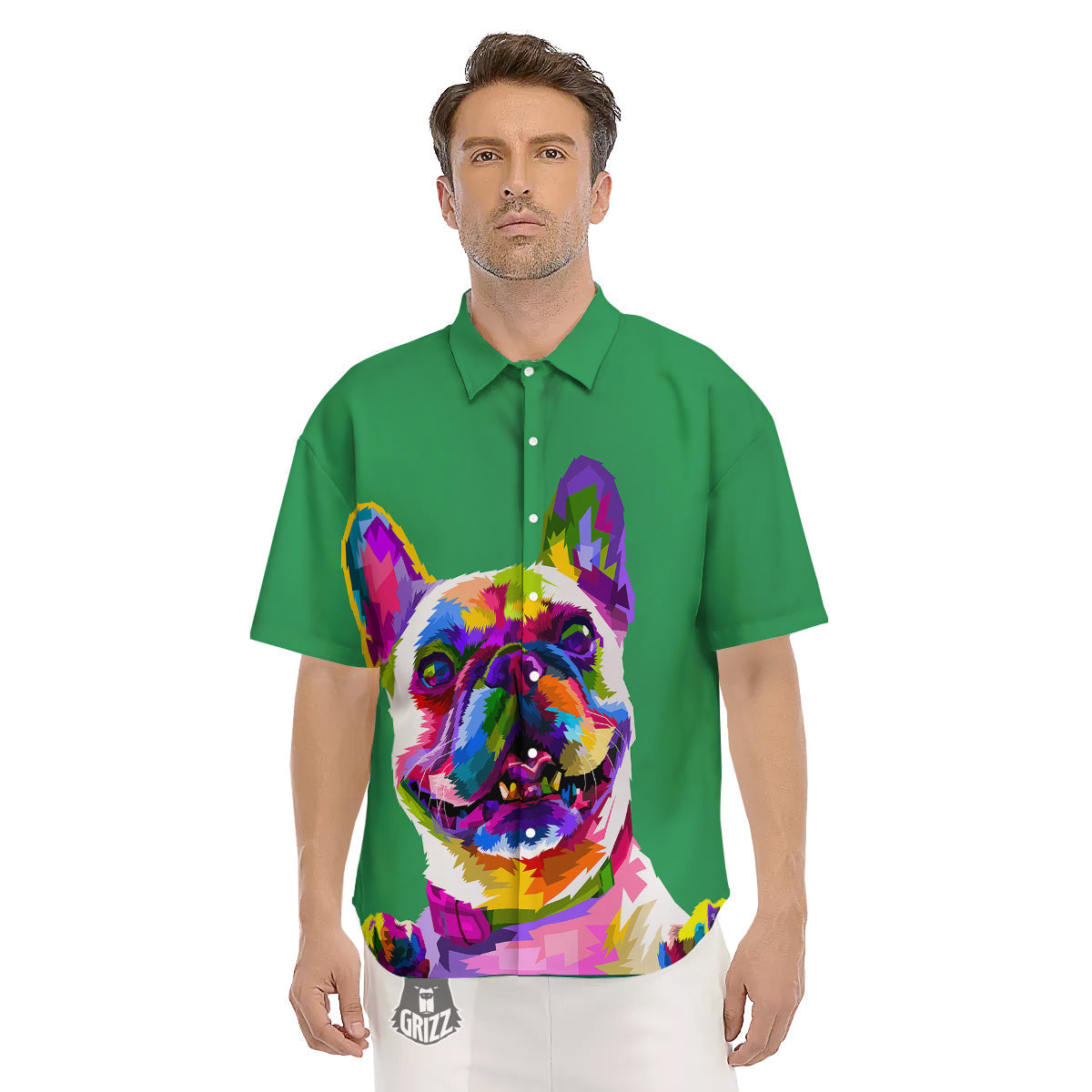 French Bulldog Coloful Print Men's Short Sleeve Shirts-grizzshop
