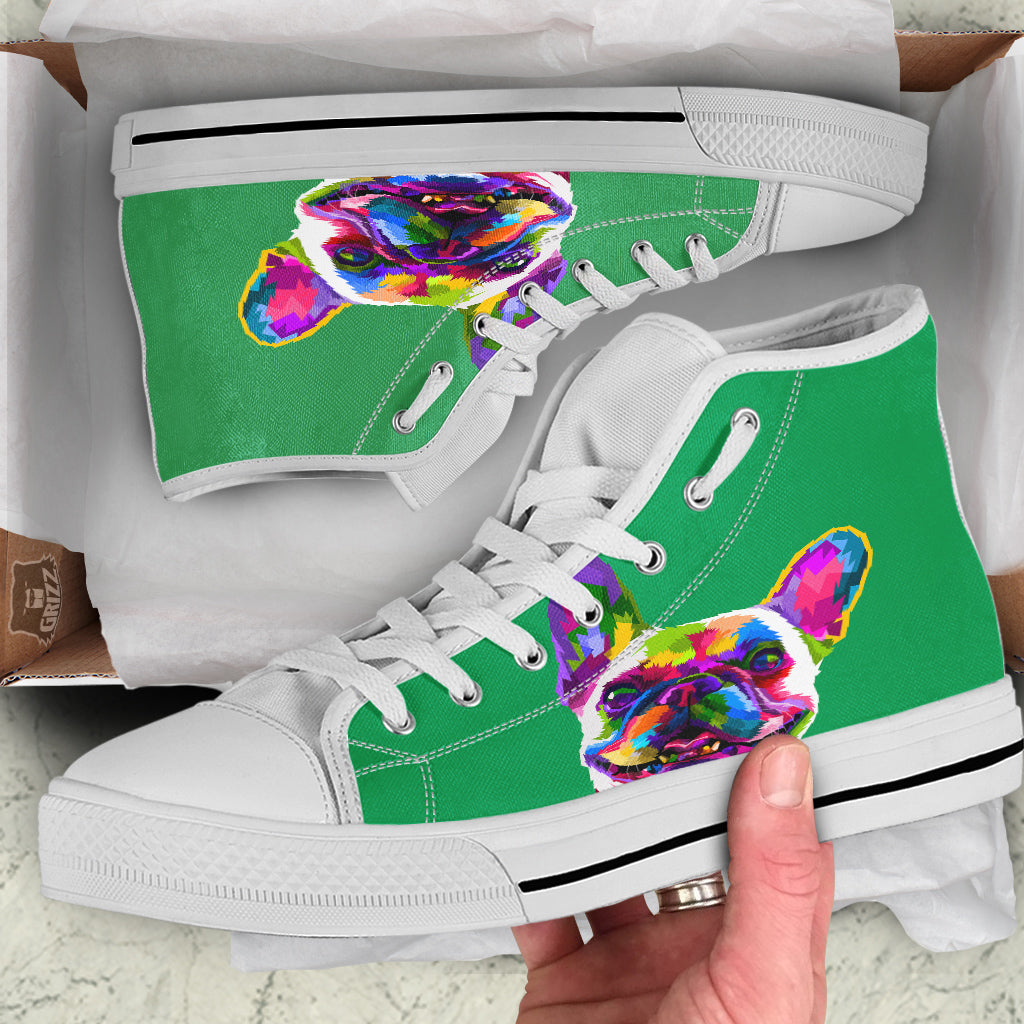 French Bulldog Coloful Print White High Top Shoes-grizzshop