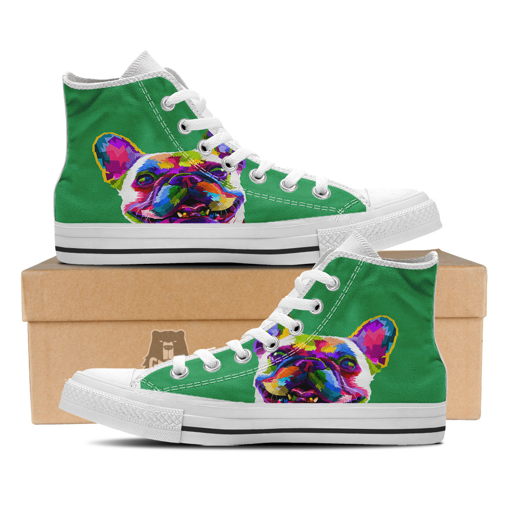 French Bulldog Coloful Print White High Top Shoes-grizzshop