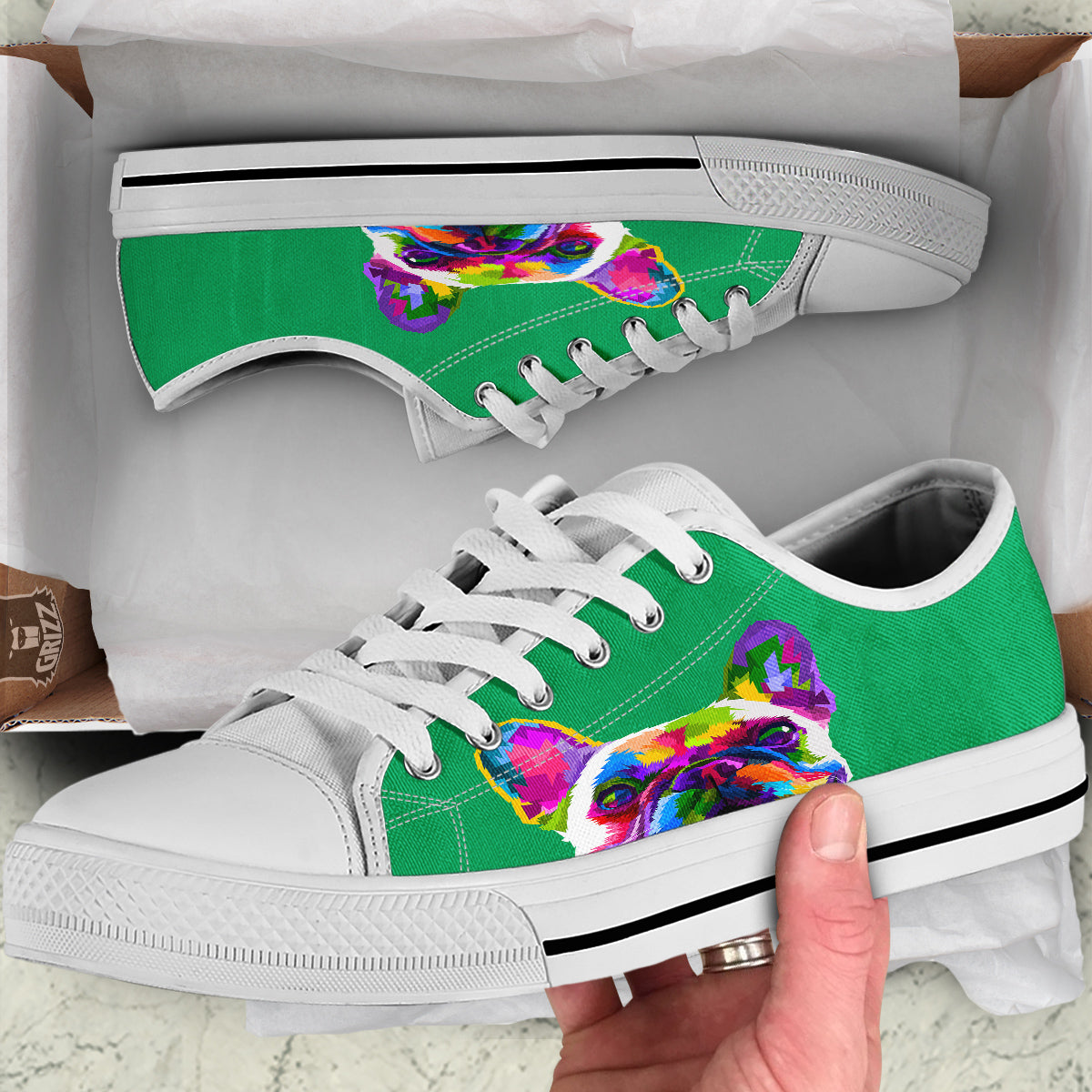 French Bulldog Coloful Print White Low Top Shoes-grizzshop