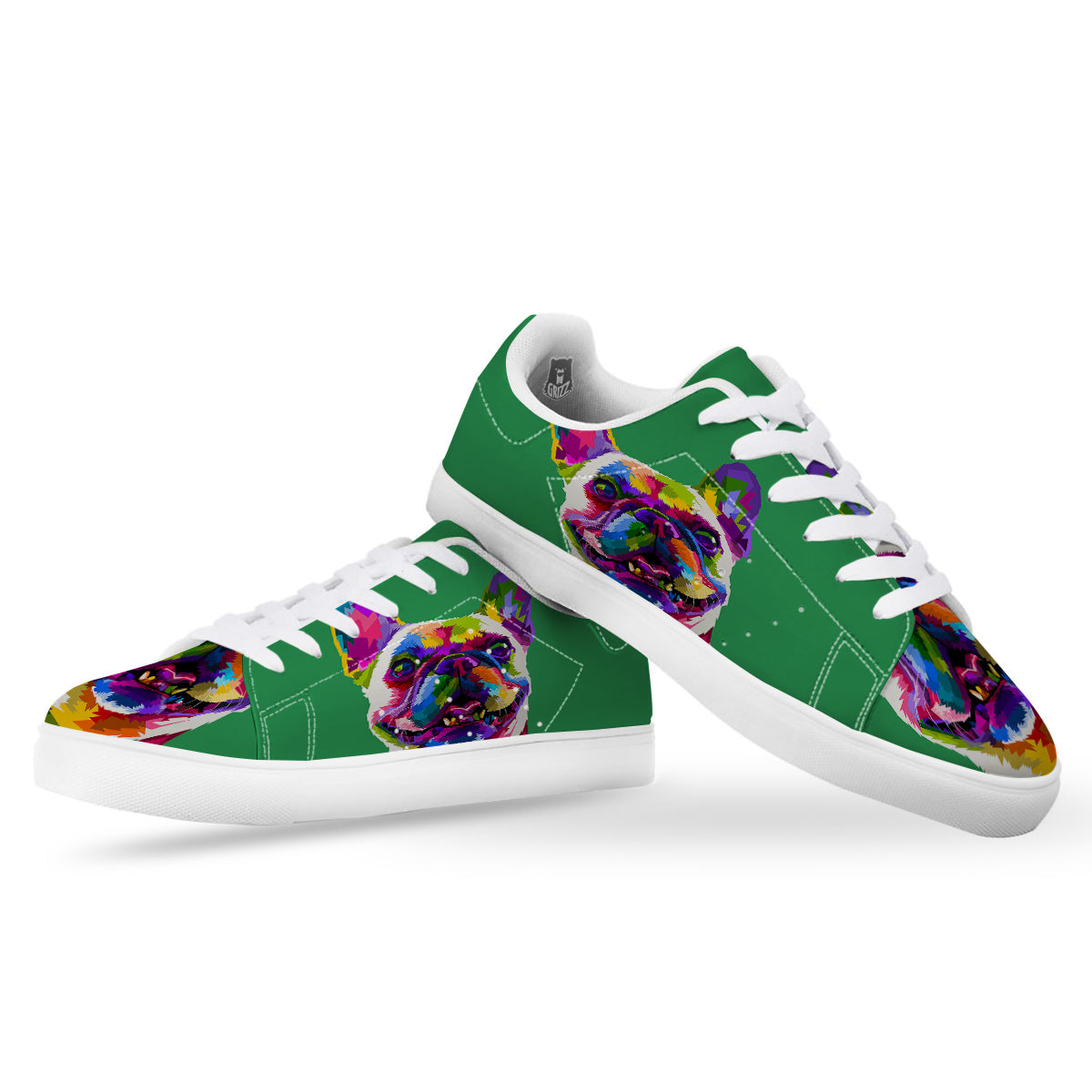 French Bulldog Coloful Print White Low Top Sneakers-grizzshop