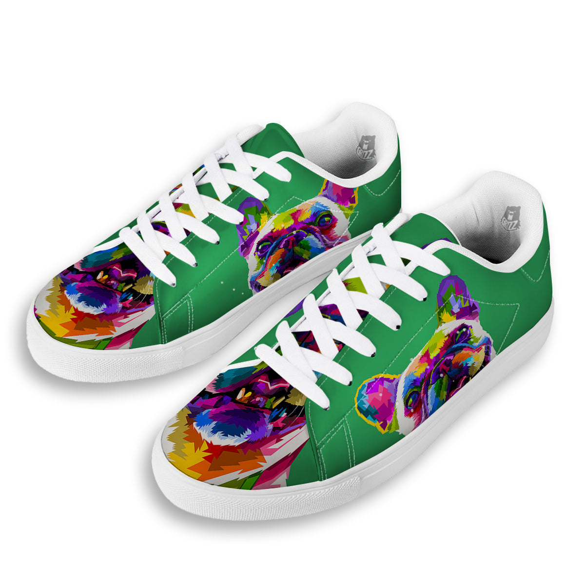 French Bulldog Coloful Print White Low Top Sneakers-grizzshop