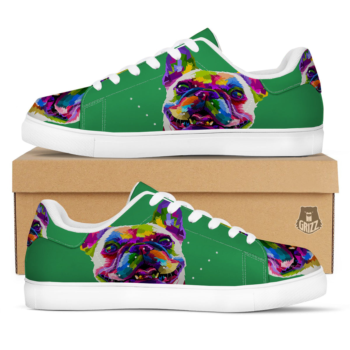 French Bulldog Coloful Print White Low Top Sneakers-grizzshop