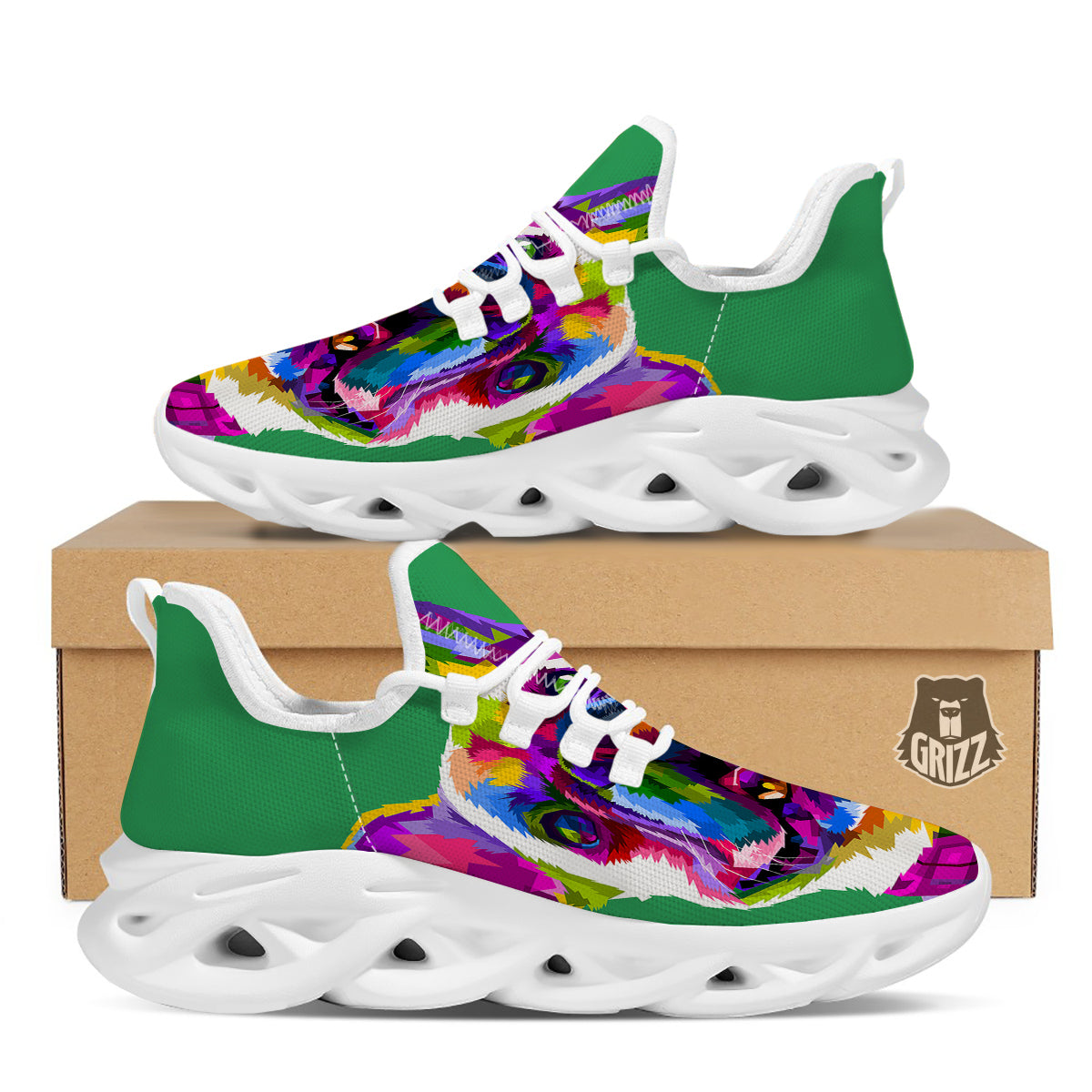 French Bulldog Coloful Print White Running Shoes-grizzshop