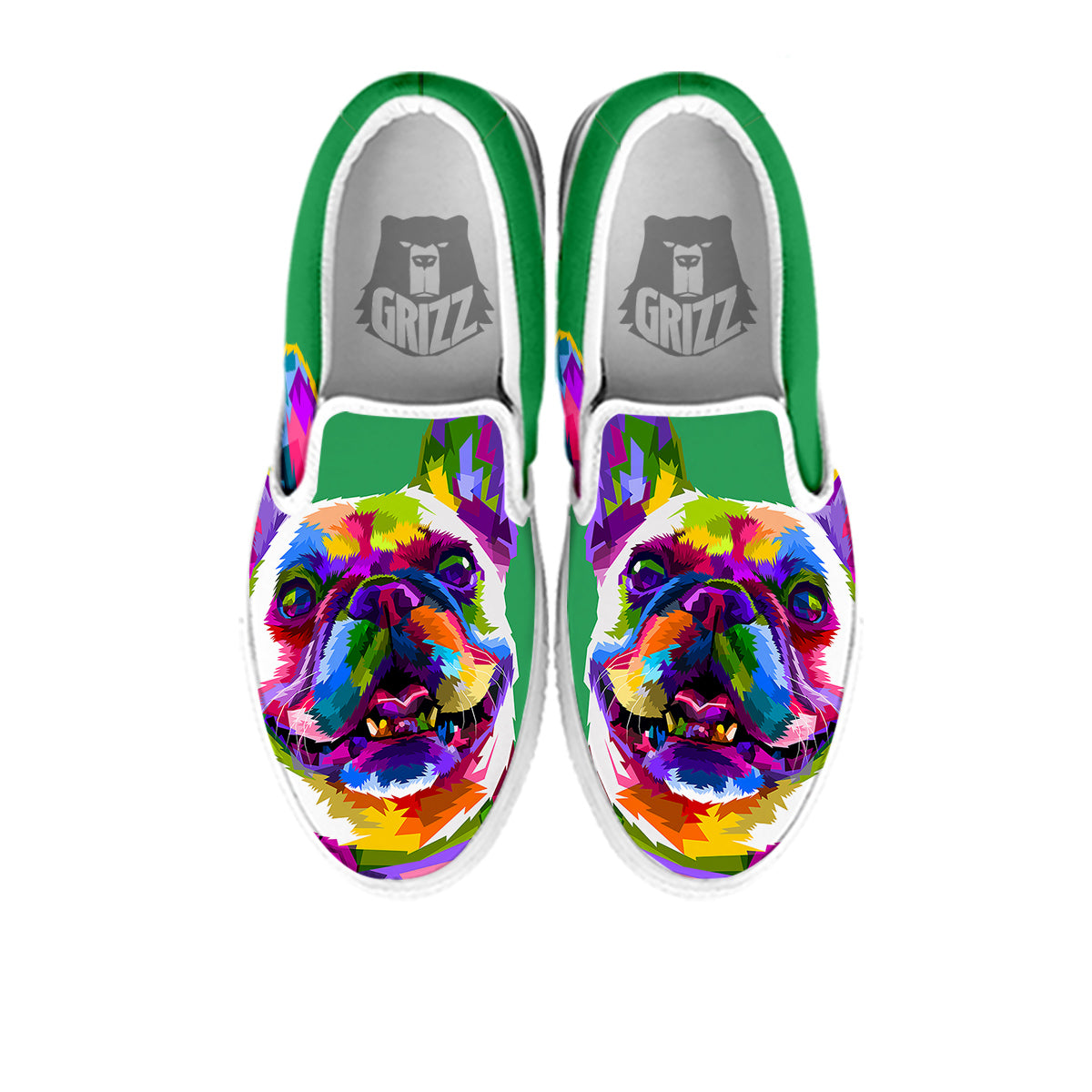 French Bulldog Coloful Print White Slip On Shoes-grizzshop