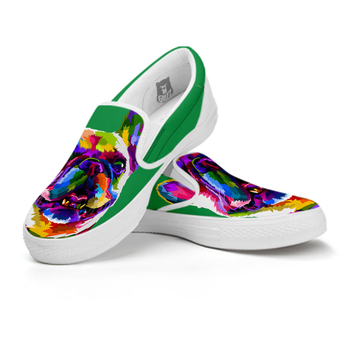 French Bulldog Coloful Print White Slip On Shoes-grizzshop