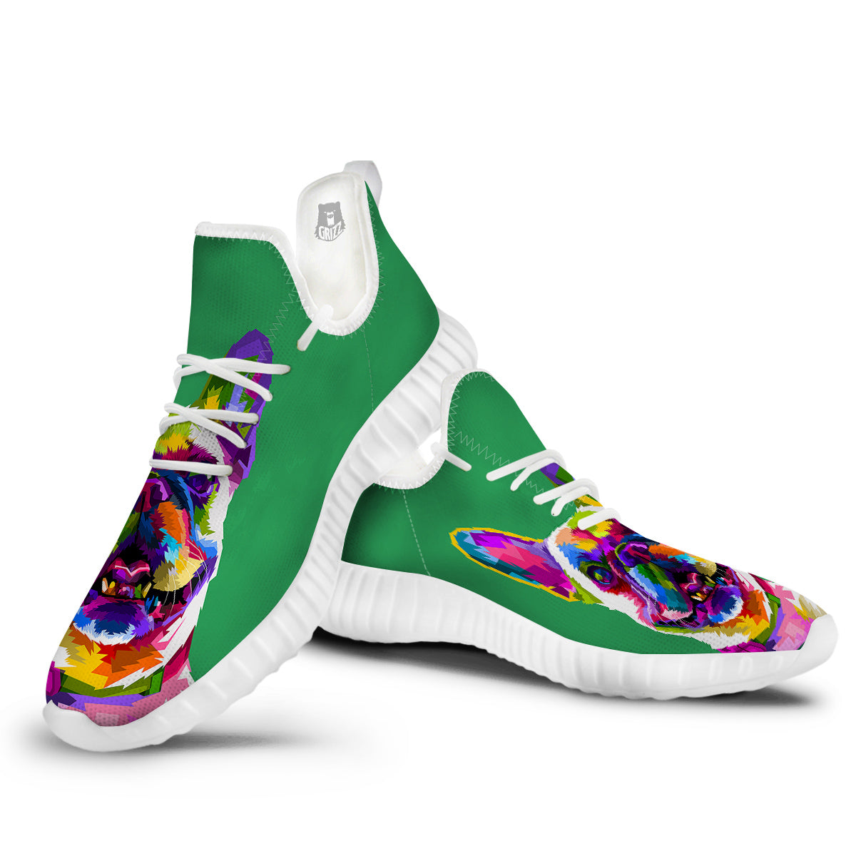 French Bulldog Coloful Print White Walking Shoes-grizzshop