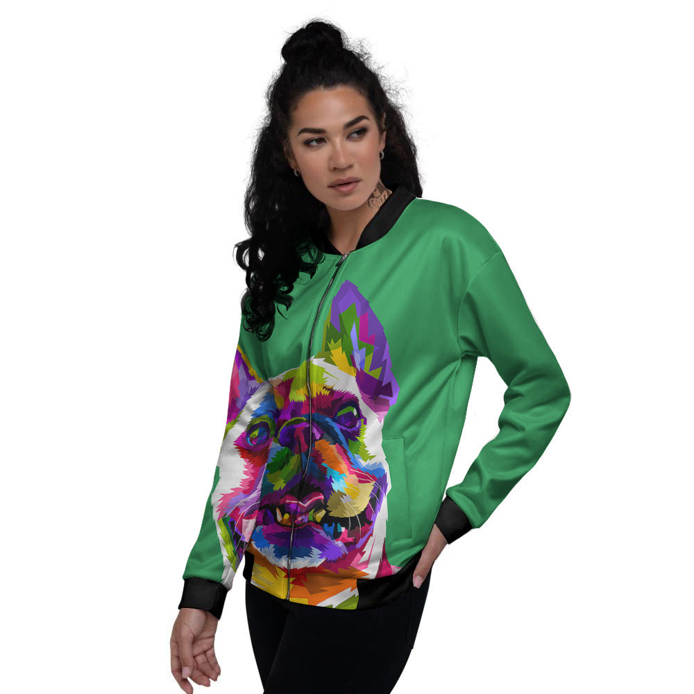 French Bulldog Coloful Print Women's Bomber Jacket-grizzshop