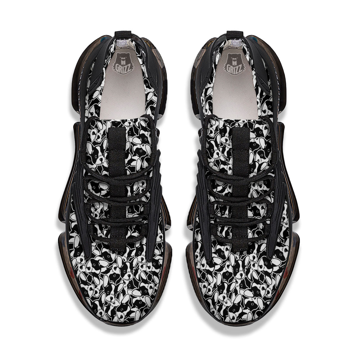French Bulldog Faces Print Pattern Black Gym Shoes-grizzshop