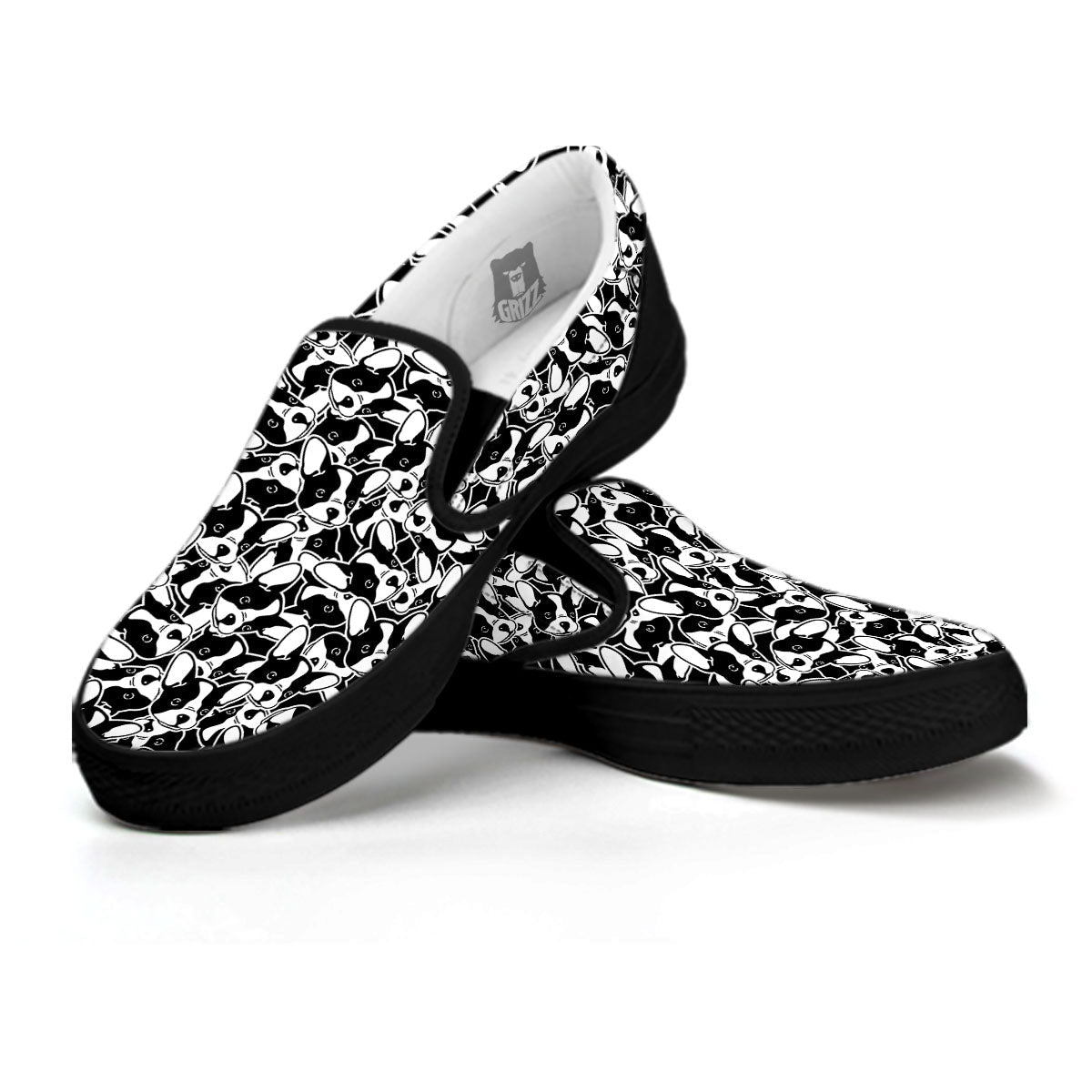 French Bulldog Faces Print Pattern Black Slip On Shoes-grizzshop