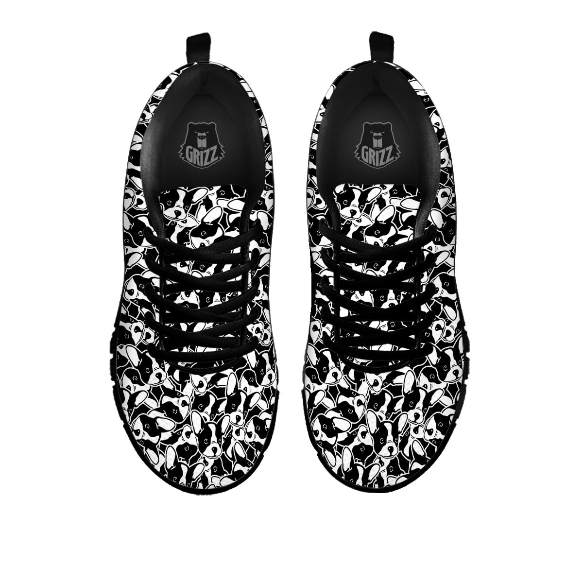 French Bulldog Faces Print Pattern Black Sneaker-grizzshop