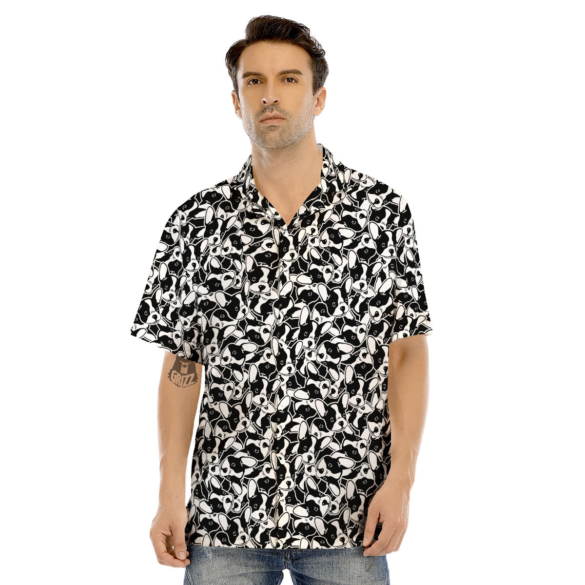 French Bulldog Faces Print Pattern Men's Hawaiian Shirt-grizzshop