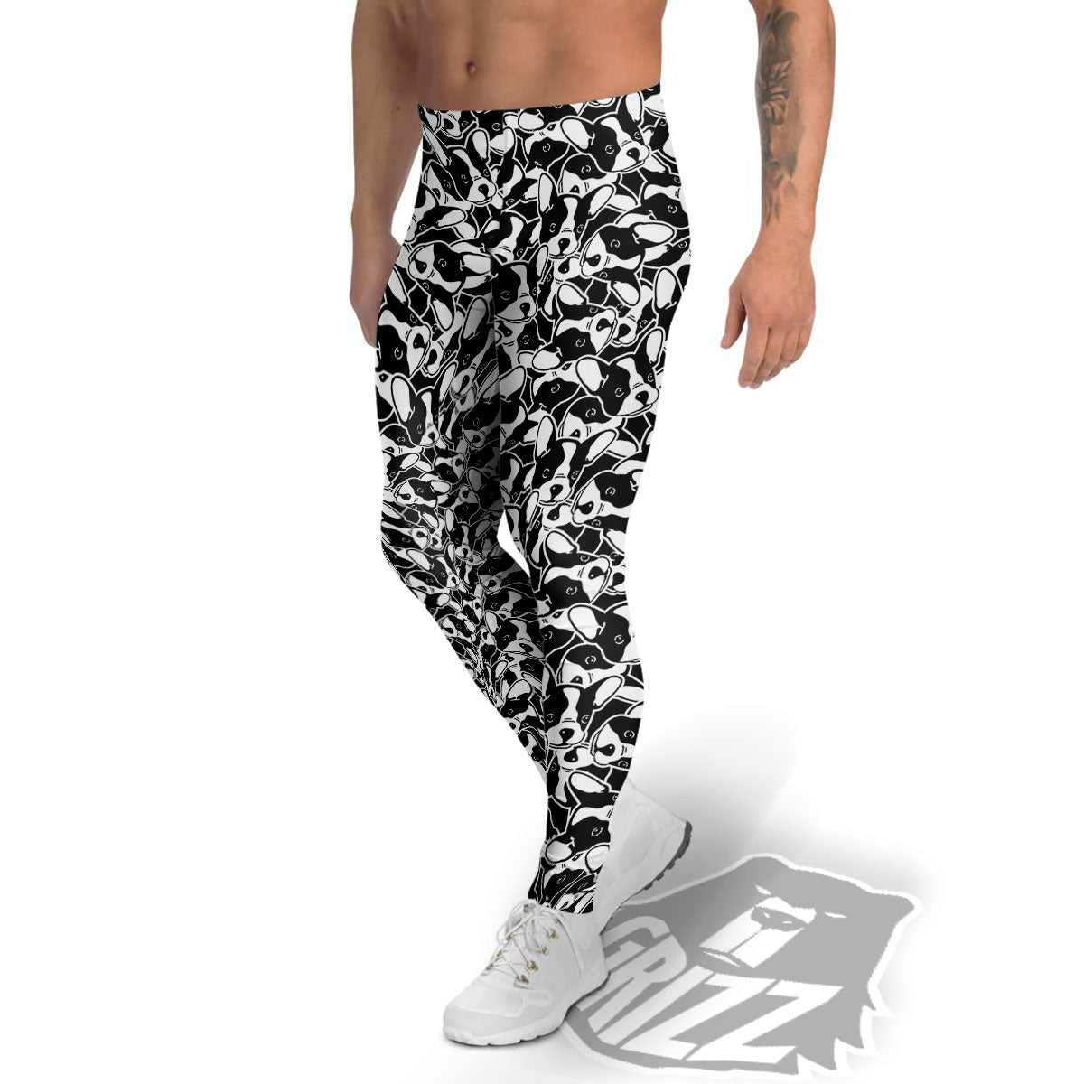 French Bulldog Faces Print Pattern Men's Leggings-grizzshop