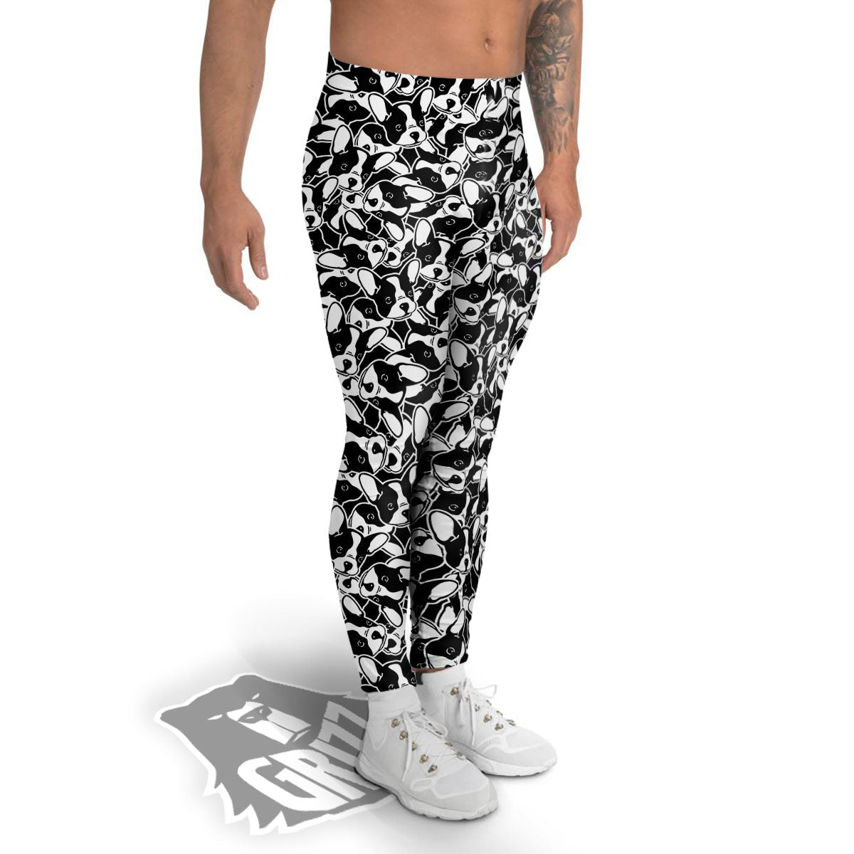 French Bulldog Faces Print Pattern Men's Leggings-grizzshop