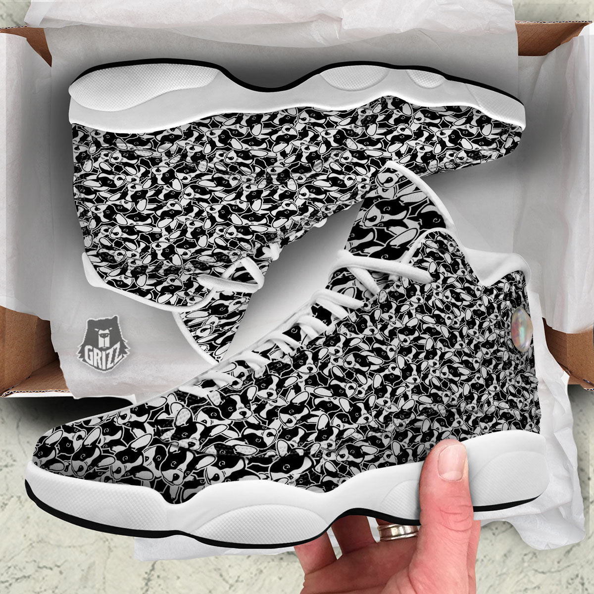 French Bulldog Faces Print Pattern White Basketball Shoes-grizzshop