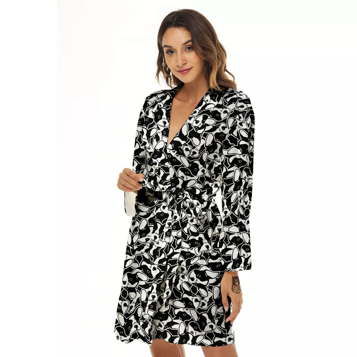 French Bulldog Faces Print Pattern Women's Robe-grizzshop