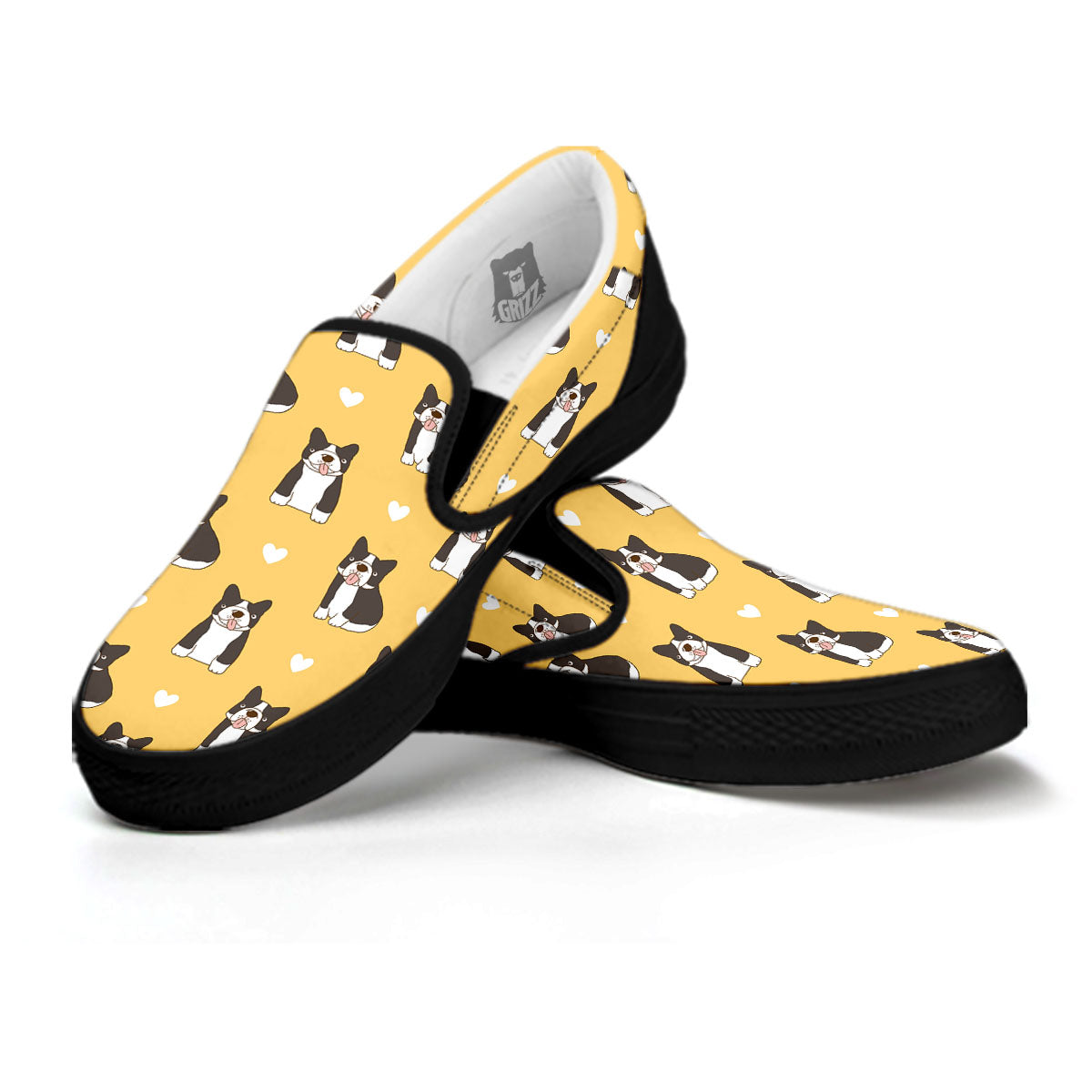 French Bulldog Lovely Print Pattern Black Slip On Shoes-grizzshop