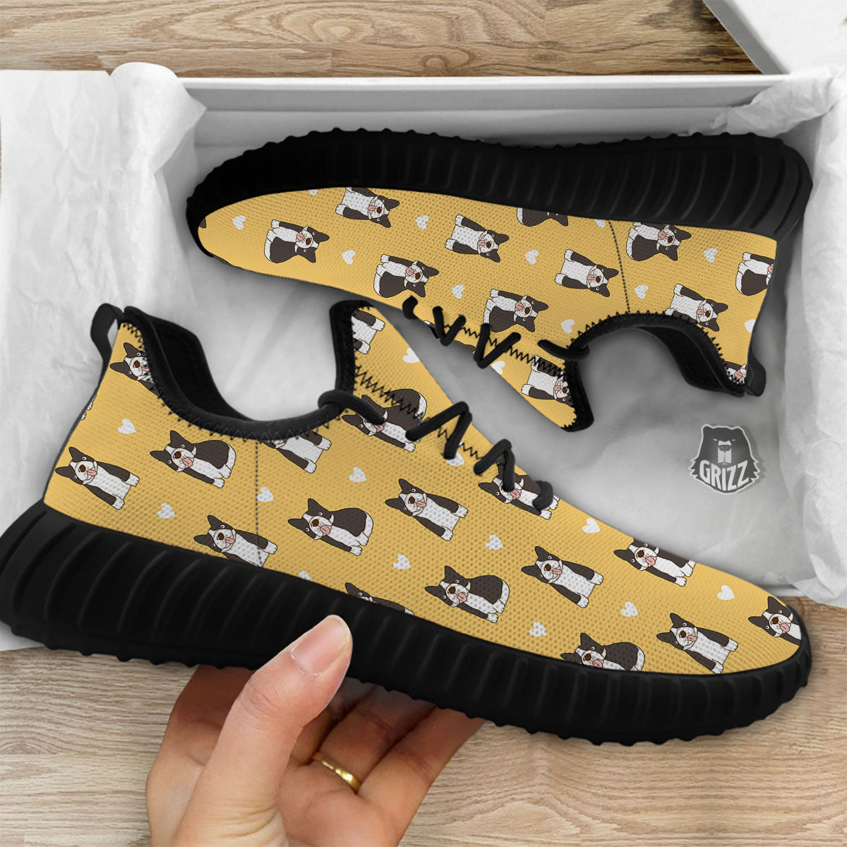 French Bulldog Lovely Print Pattern Black Walking Shoes-grizzshop
