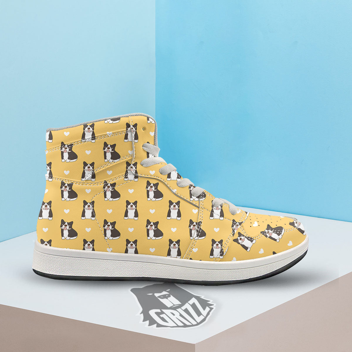French Bulldog Lovely Print Pattern High Top Sneakers-grizzshop