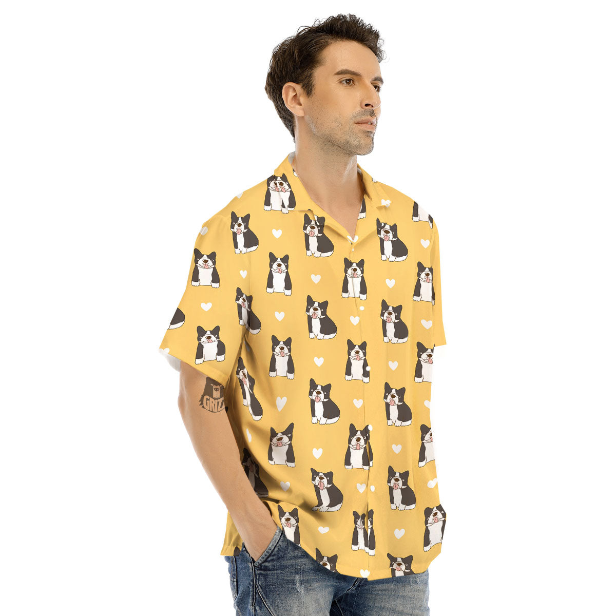 French Bulldog Lovely Print Pattern Men's Hawaiian Shirt-grizzshop