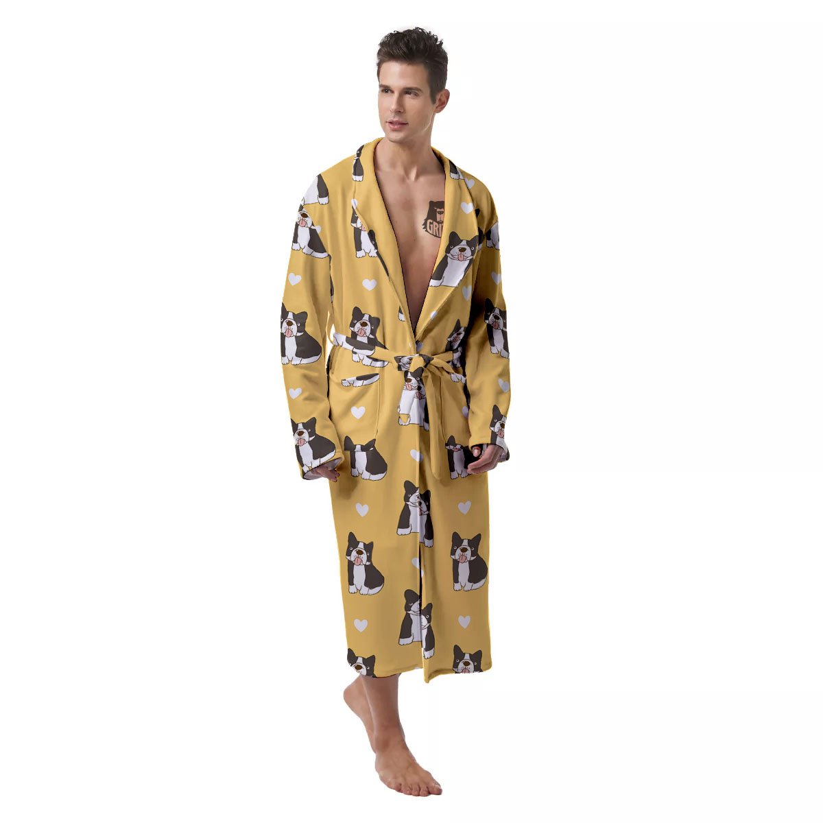 French Bulldog Lovely Print Pattern Men's Robe-grizzshop