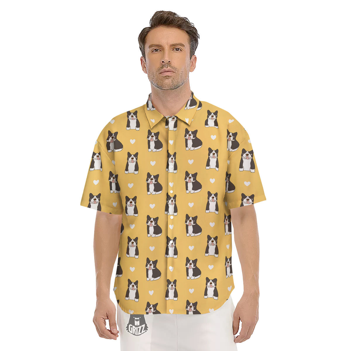 French Bulldog Lovely Print Pattern Men's Short Sleeve Shirts-grizzshop
