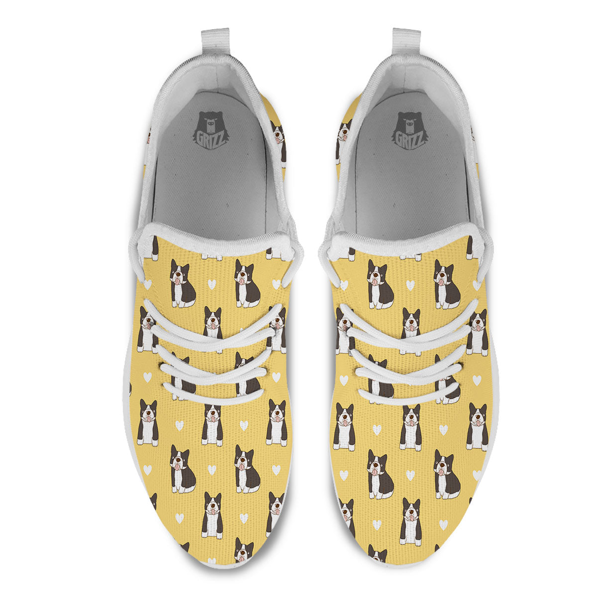 French Bulldog Lovely Print Pattern White Athletic Shoes-grizzshop