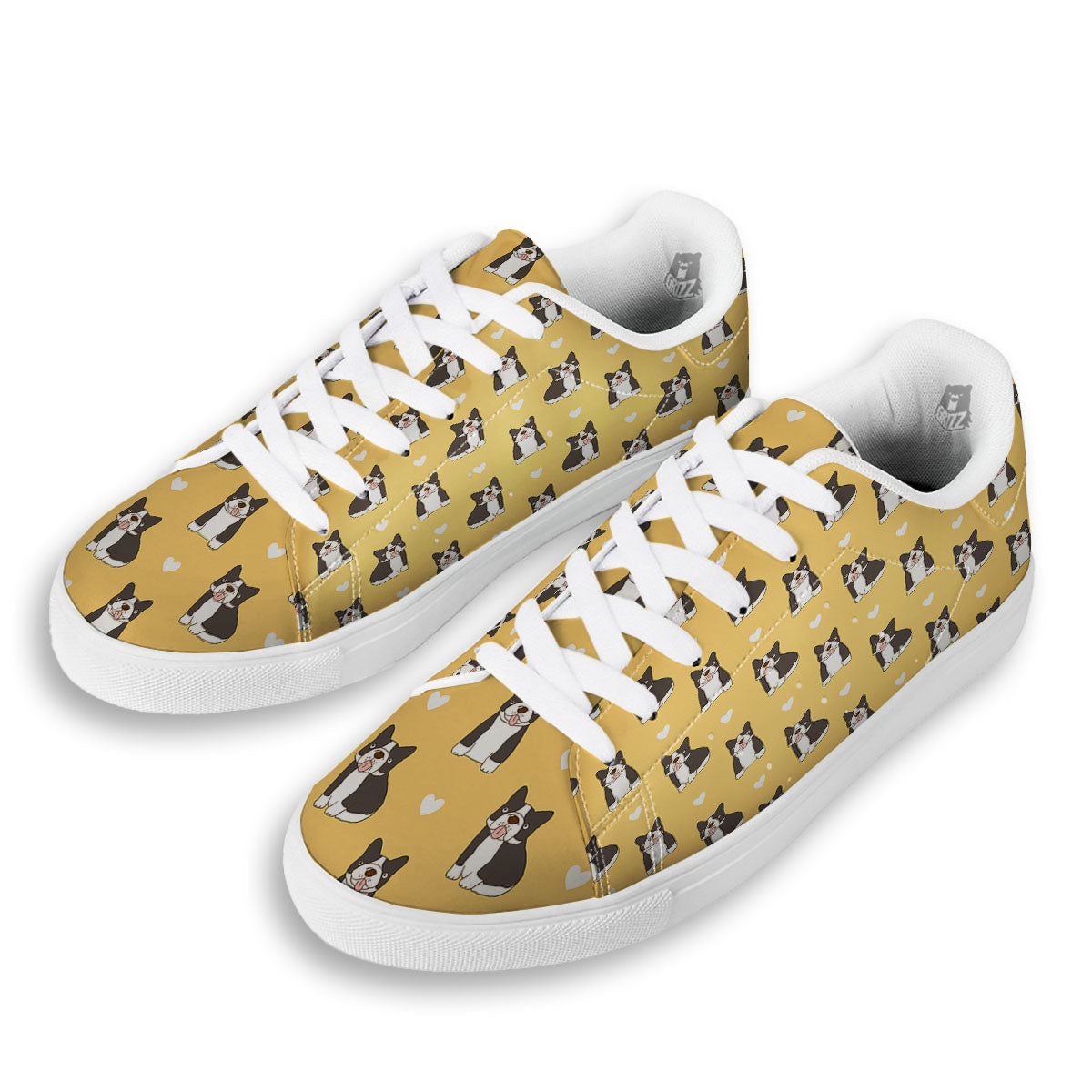 French Bulldog Lovely Print Pattern White Low Top Sneakers-grizzshop
