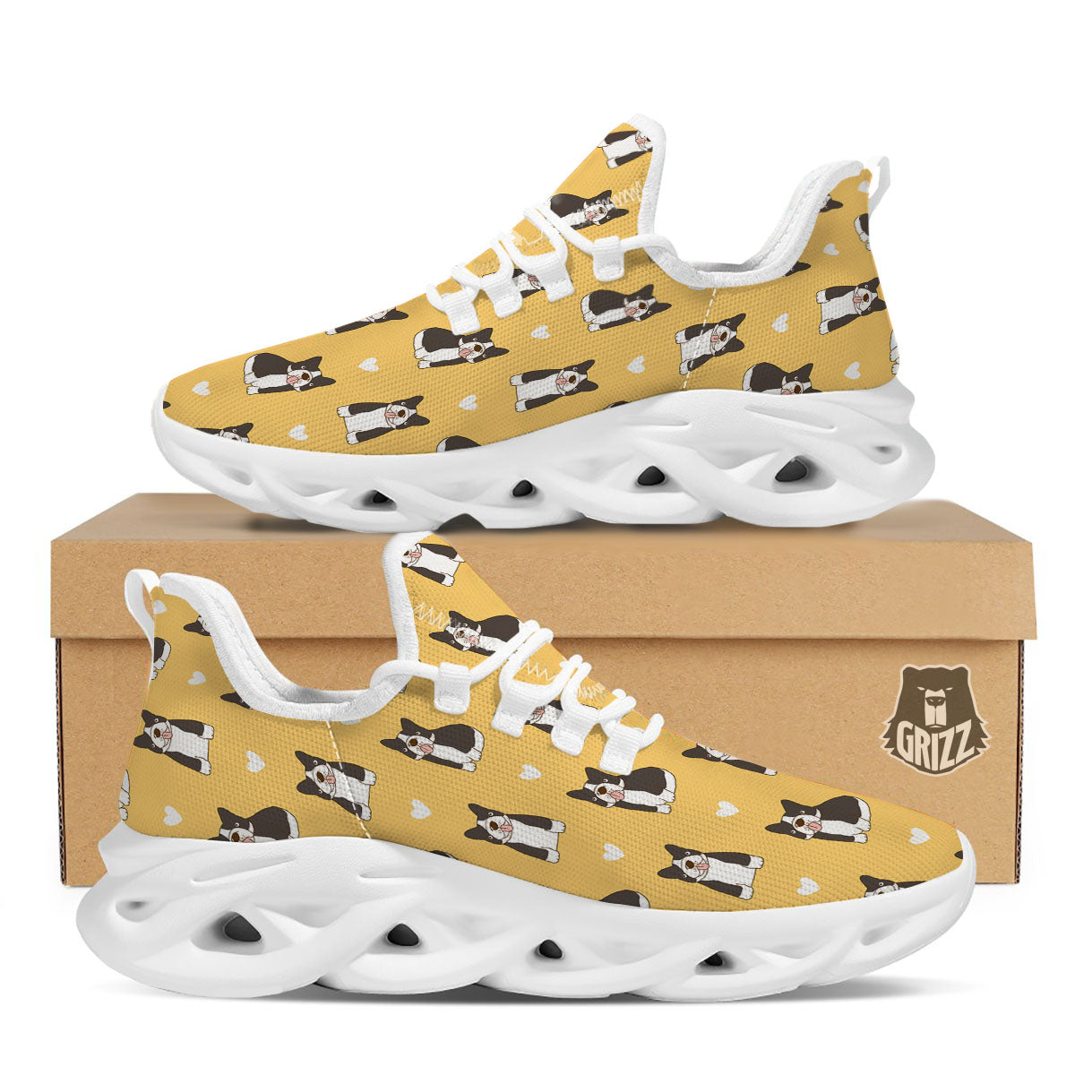 French Bulldog Lovely Print Pattern White Running Shoes-grizzshop