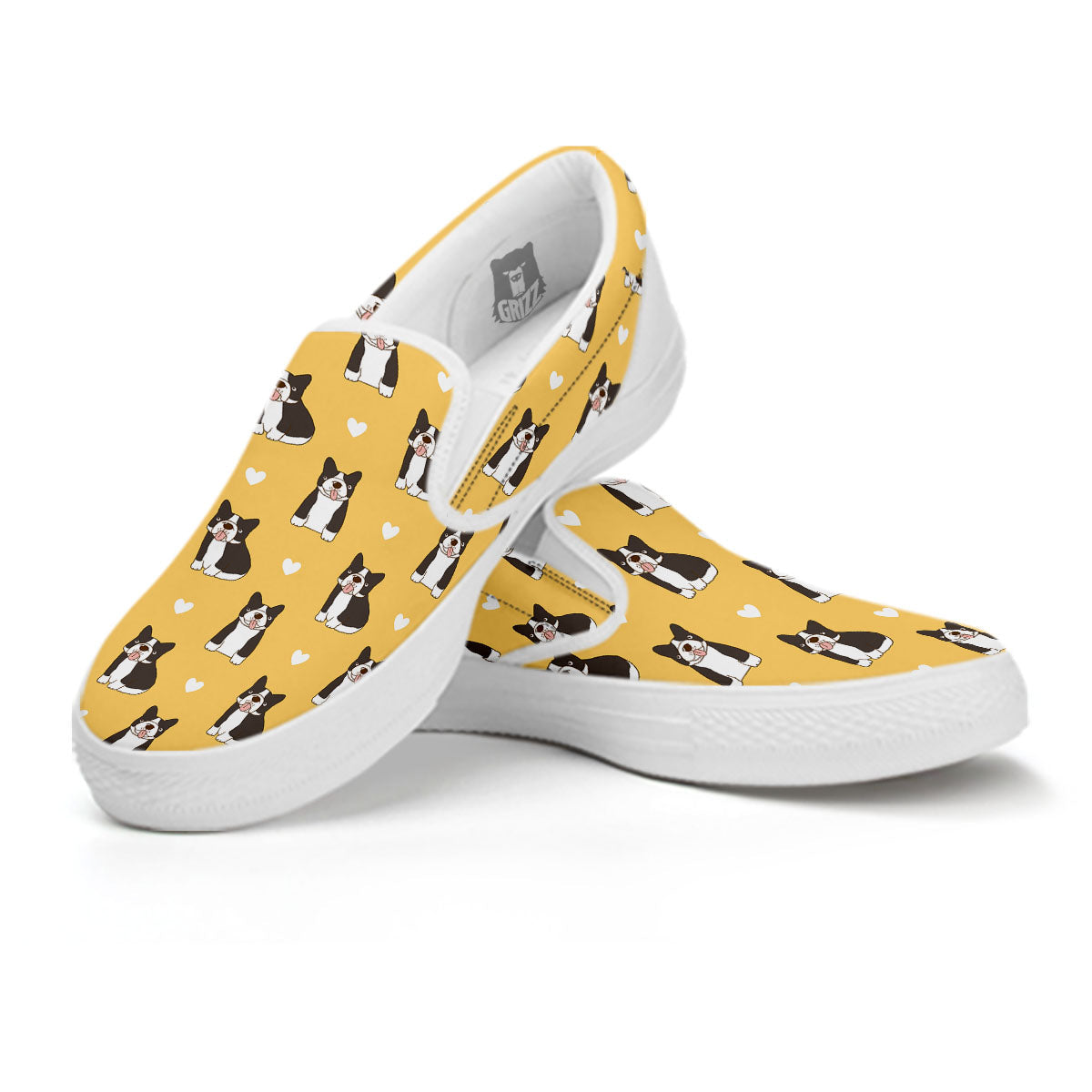 French Bulldog Lovely Print Pattern White Slip On Shoes-grizzshop