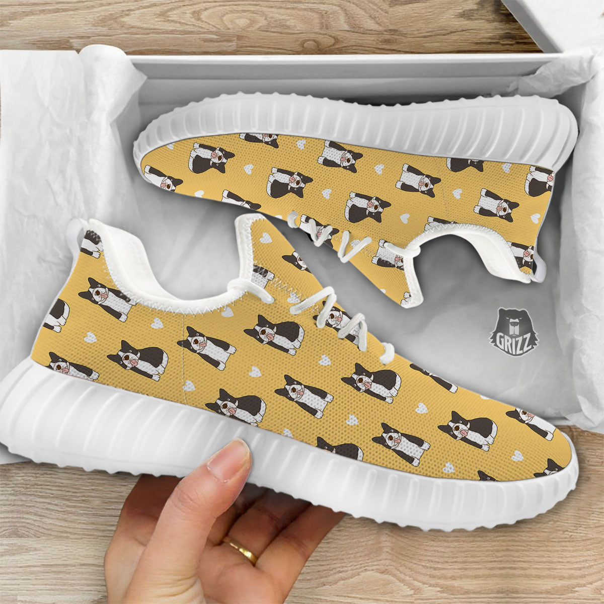 French Bulldog Lovely Print Pattern White Walking Shoes-grizzshop