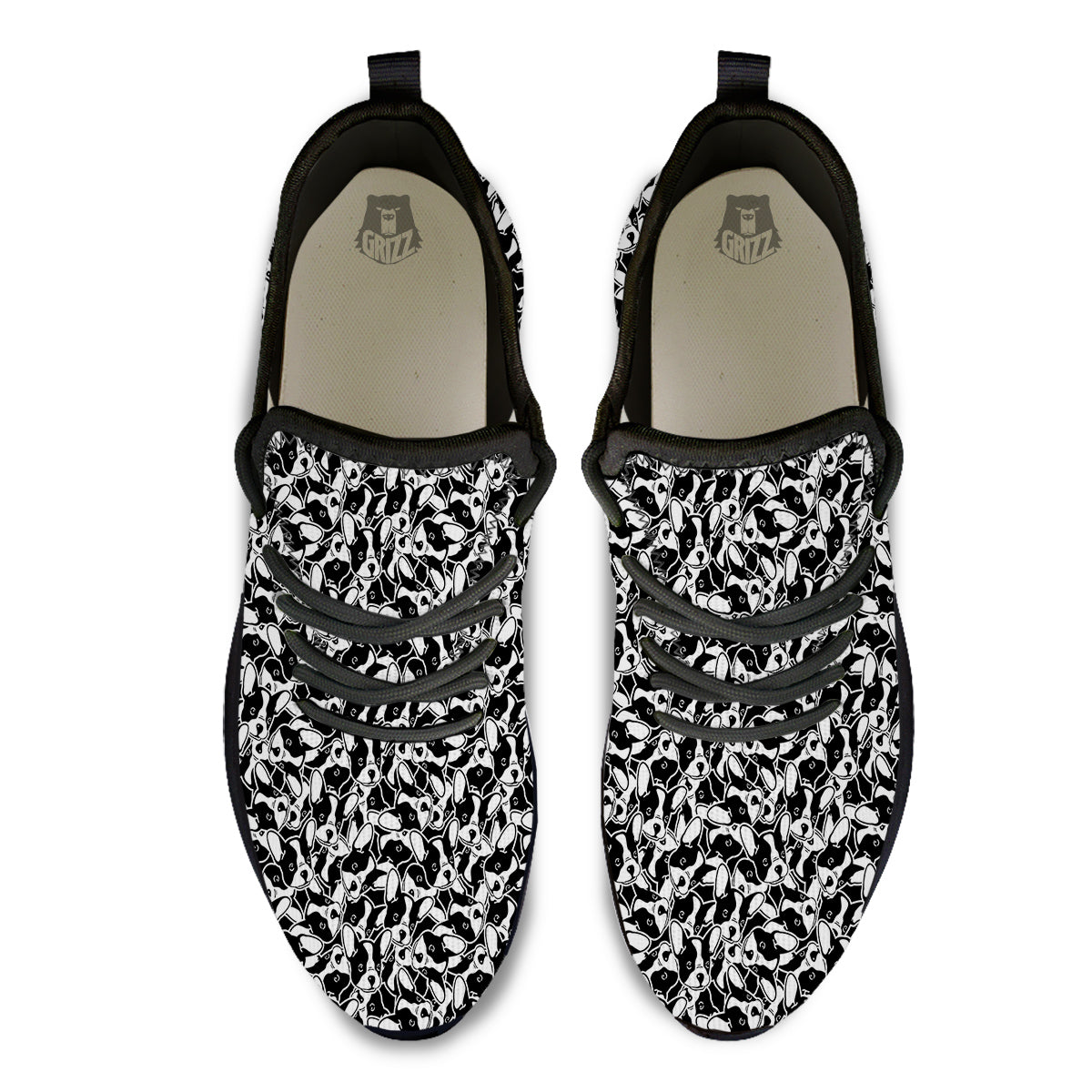 French Bulldog Puppy Cute Print Pattern Black Athletic Shoes-grizzshop