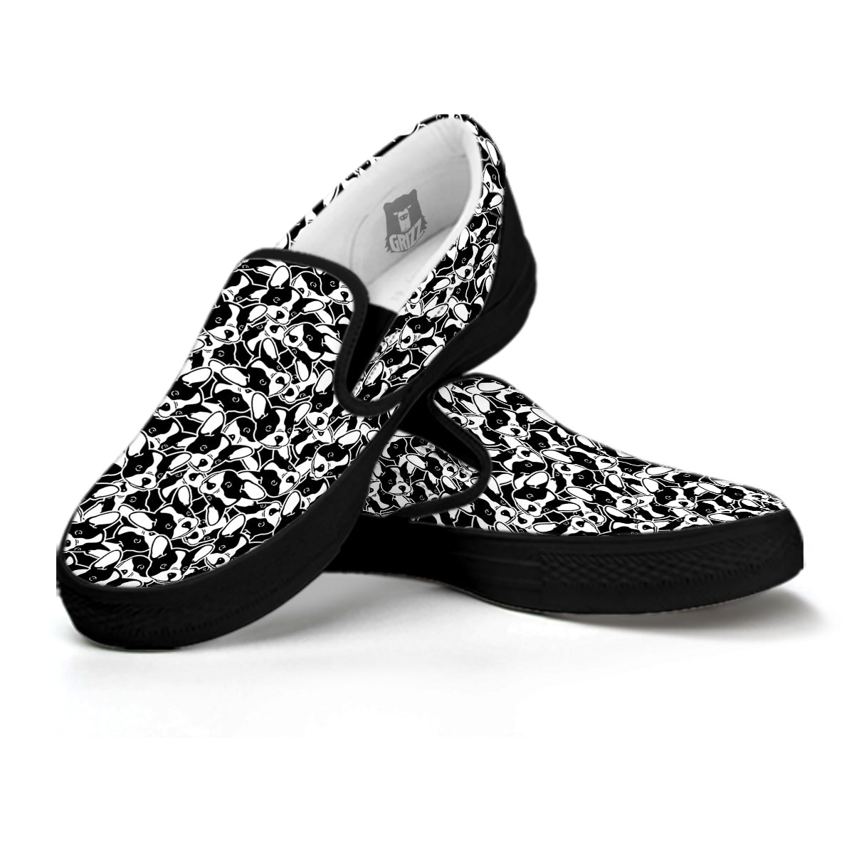 French Bulldog Puppy Cute Print Pattern Black Slip On Shoes-grizzshop