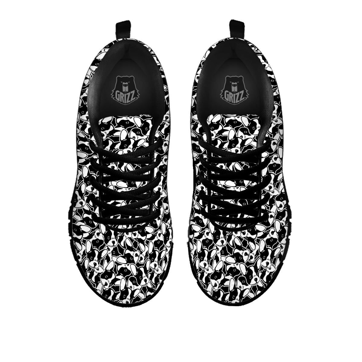 French Bulldog Puppy Cute Print Pattern Black Sneaker-grizzshop