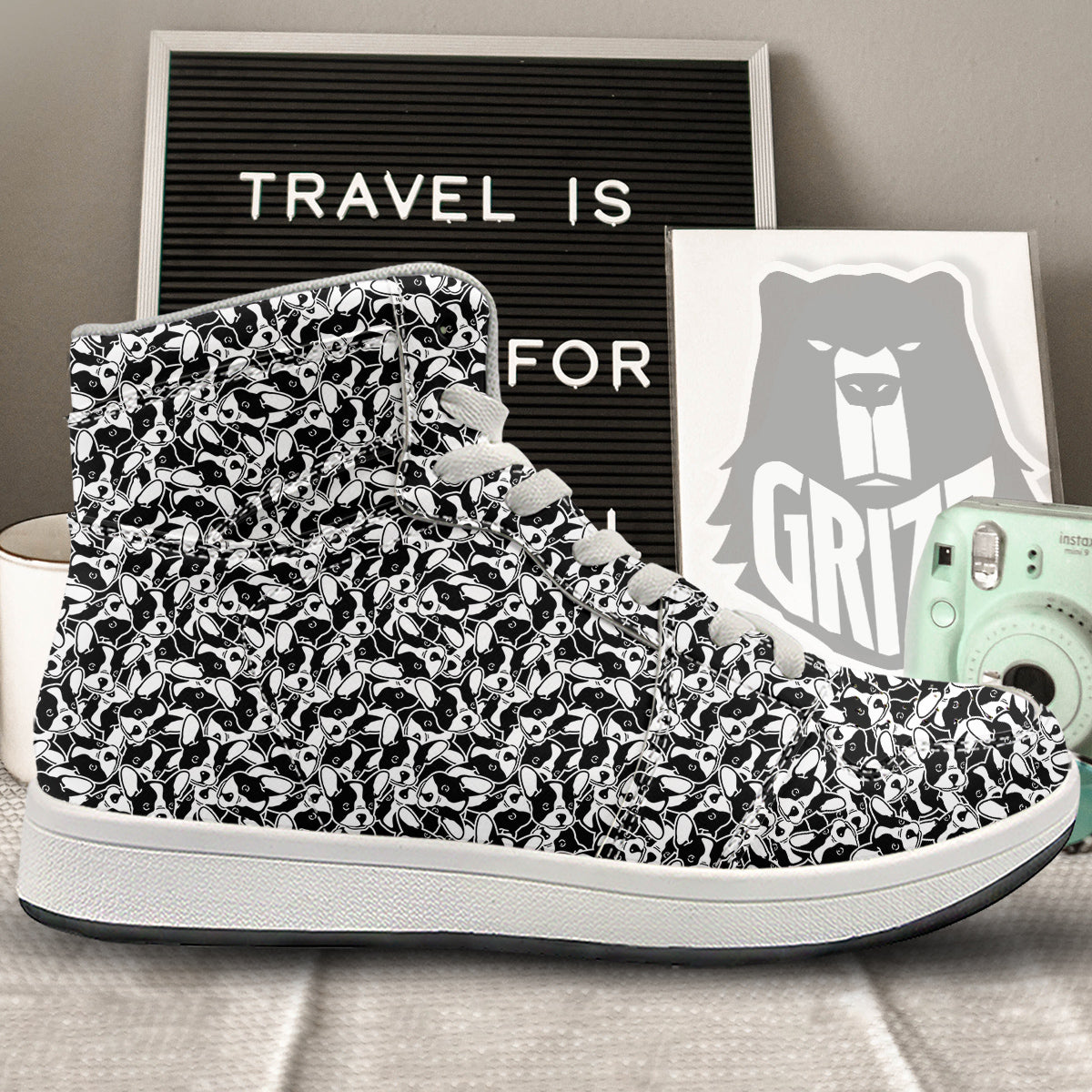 French Bulldog Puppy Cute Print Pattern High Top Sneakers-grizzshop