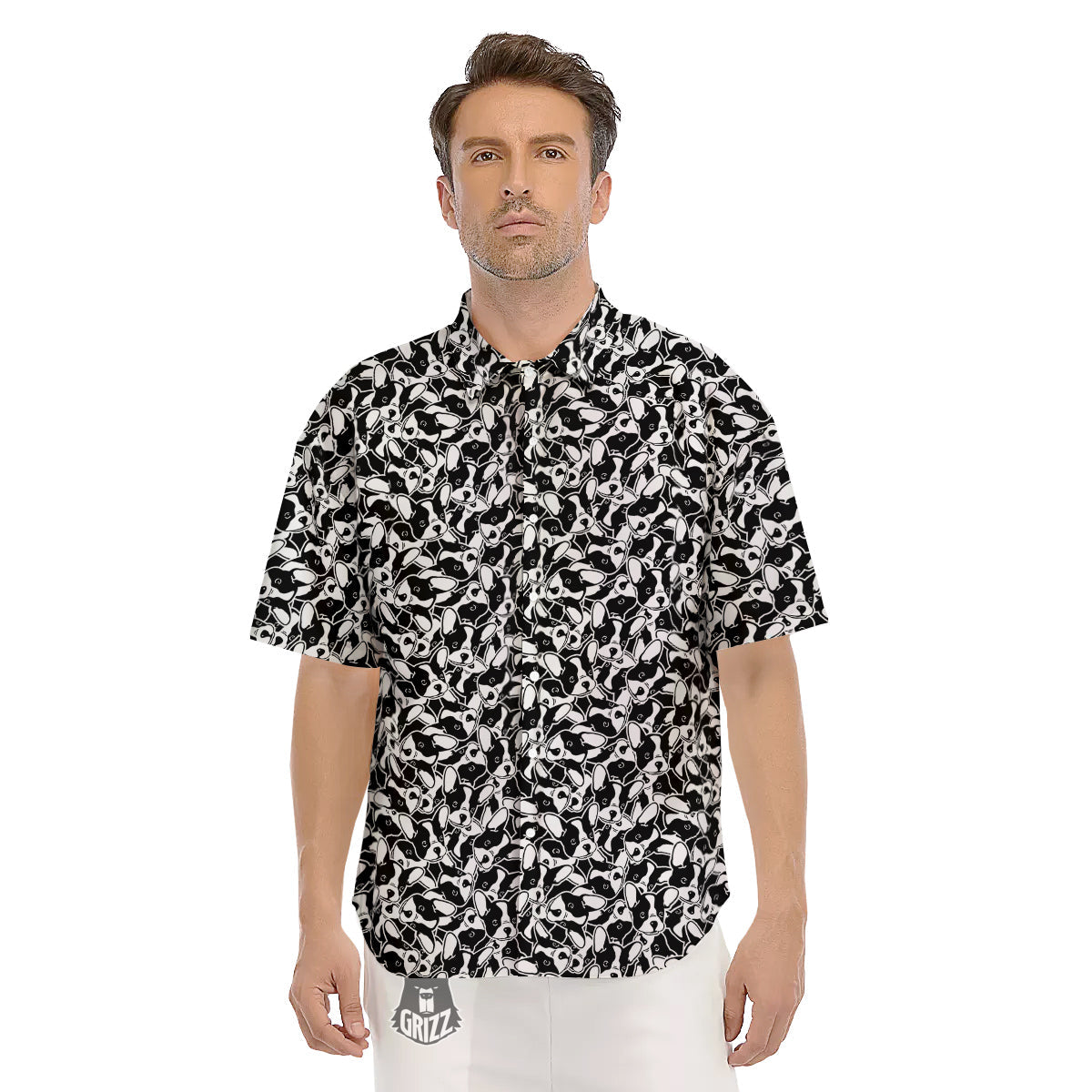 French Bulldog Puppy Cute Print Pattern Men's Short Sleeve Shirts-grizzshop
