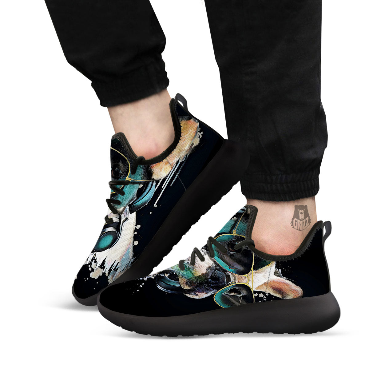 French Bulldog Puppy Watercolor Print Black Athletic Shoes-grizzshop