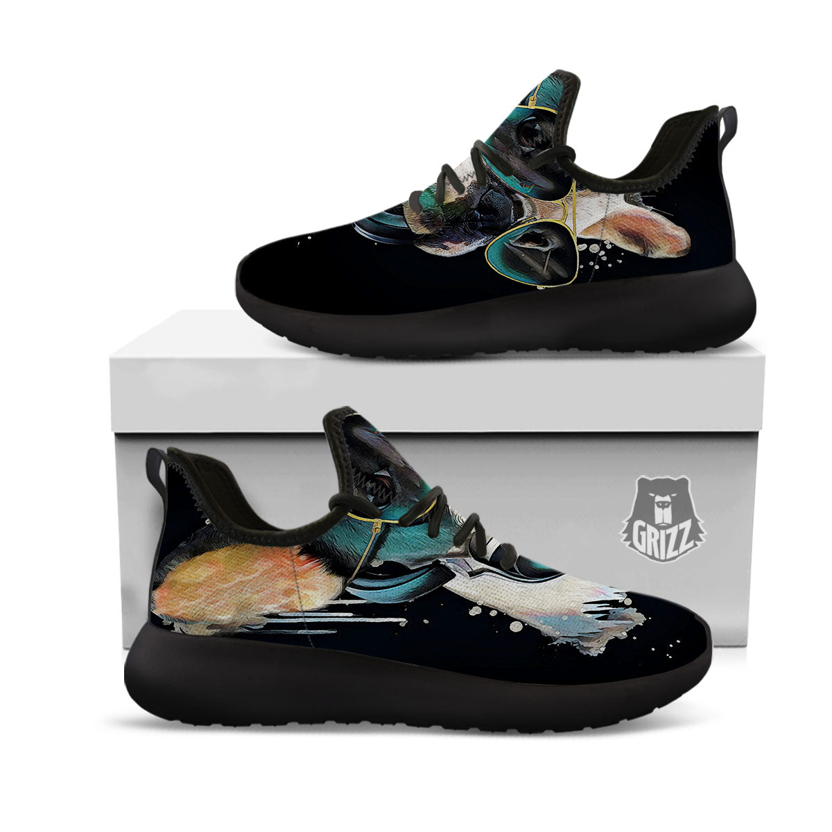 French Bulldog Puppy Watercolor Print Black Athletic Shoes-grizzshop
